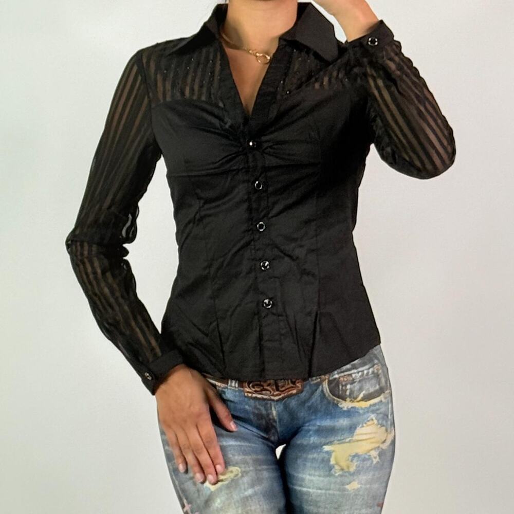 Black Sheer Top with Black Rhinestones